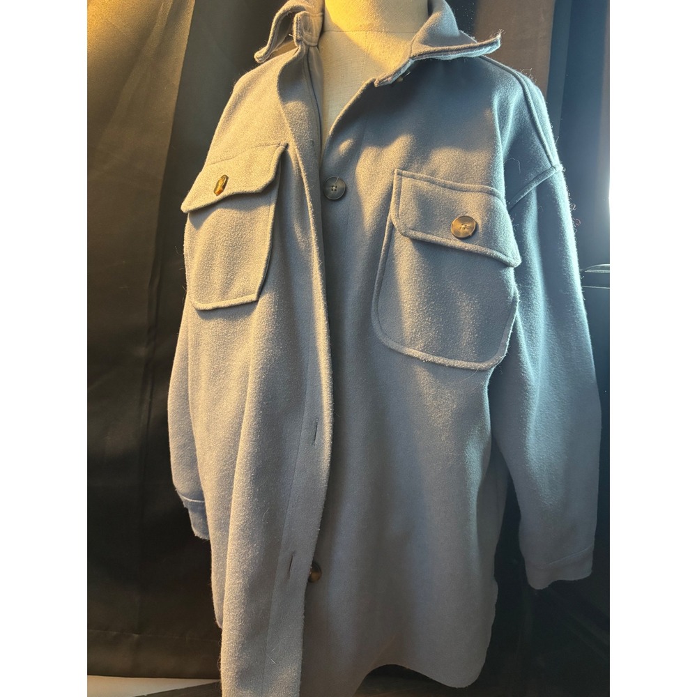 Forever 21 Light Blue Fleece Shacket Oversized Button Front Jacket Small